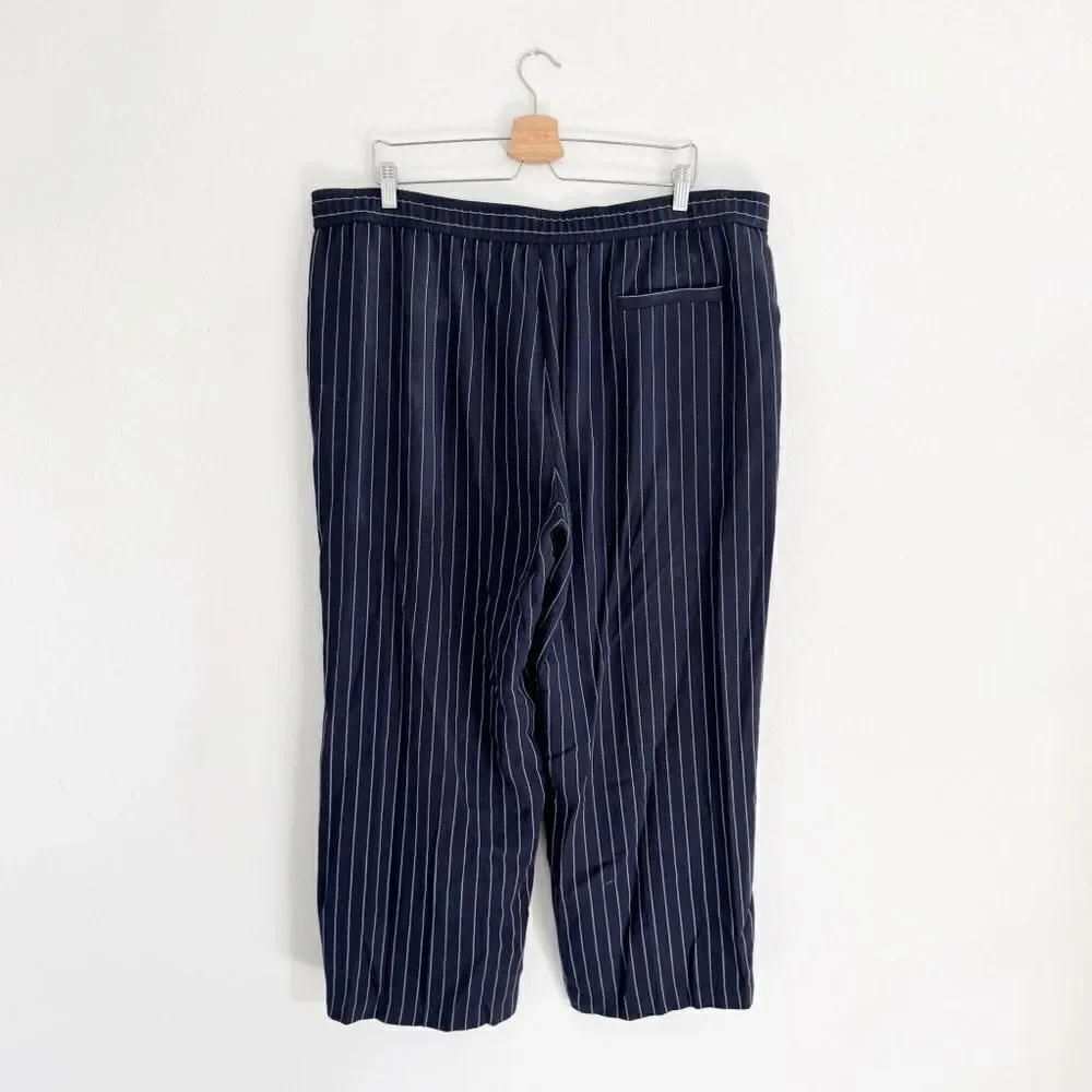 NEW Eileen Fisher Navy Blue white Pinstripe Wide Leg Crop Trouser Pant Size XL - Picture 4 of 8